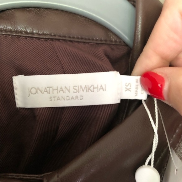 NWT Jonathan Simkhai Wyatt Vegan Leather Coffee Brown Puff Sleeve Jacket Size XS - Picture 7 of 10